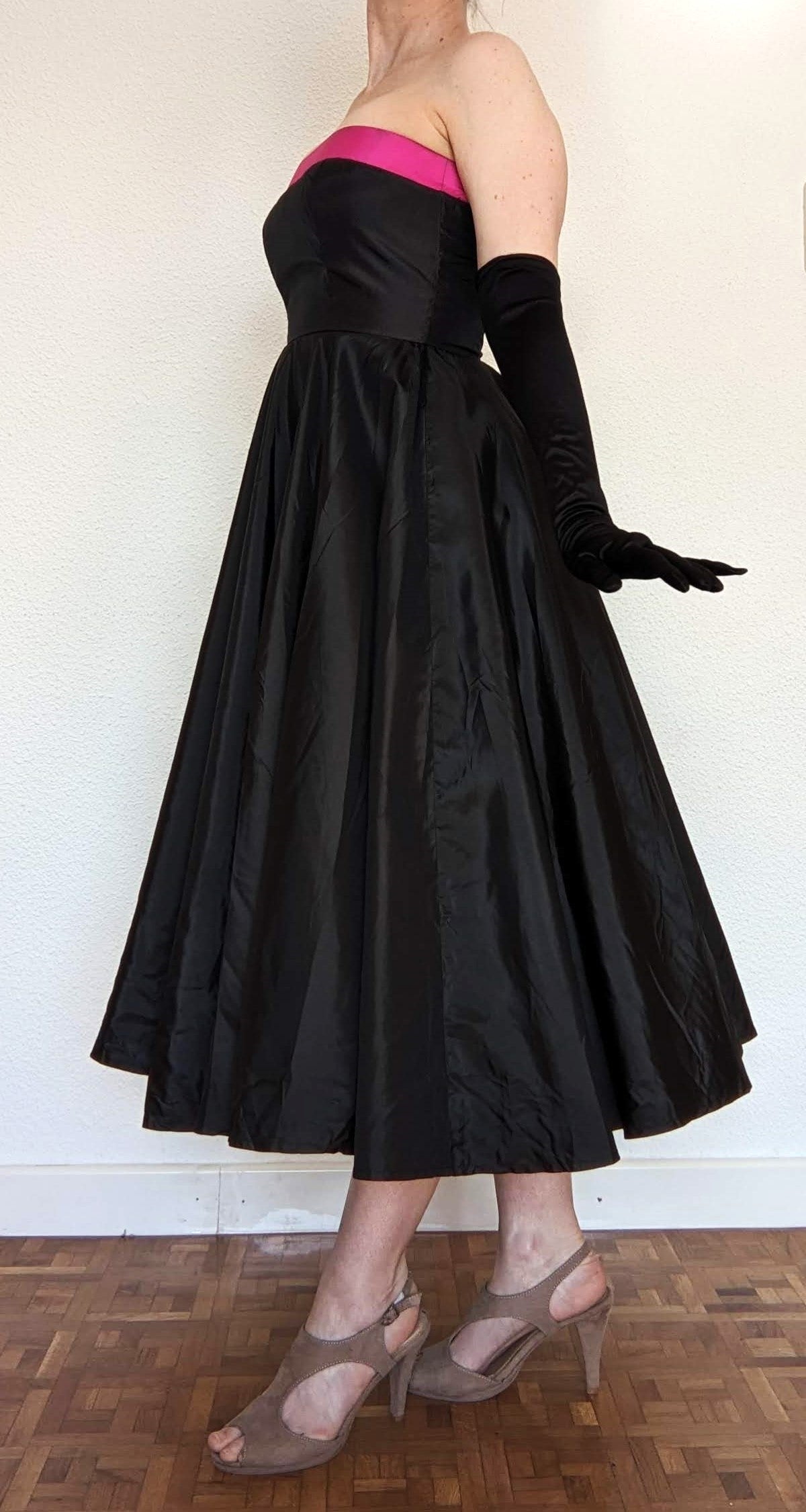Vintage 1980s black & pink taffeta gown