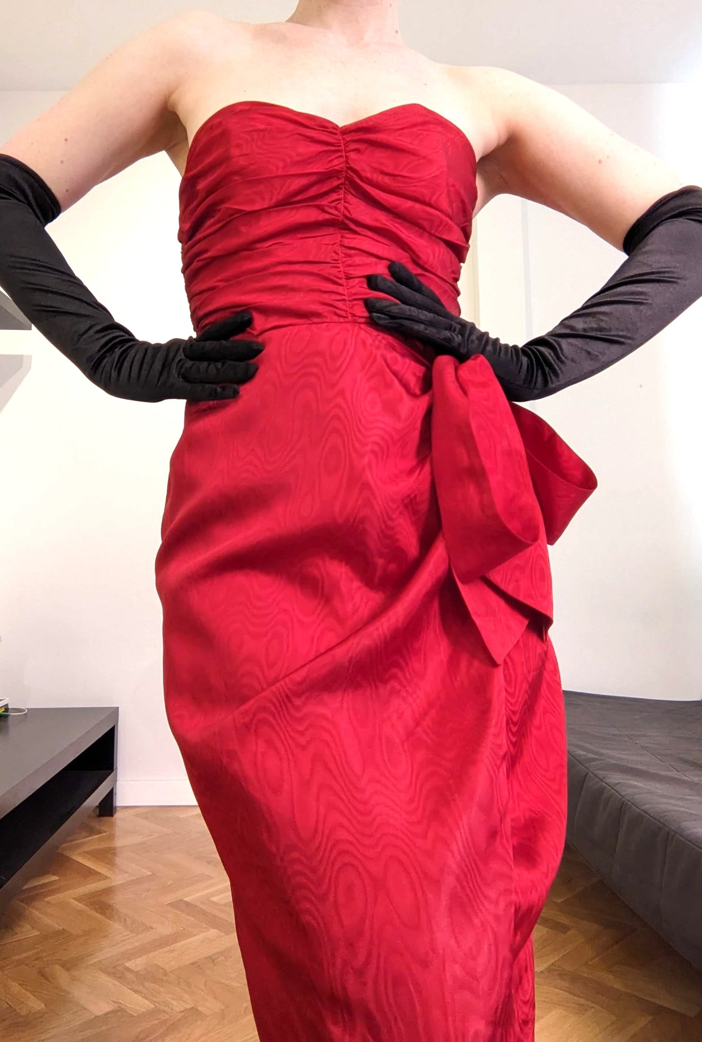 Vintage 1980s crimson red moiré dress