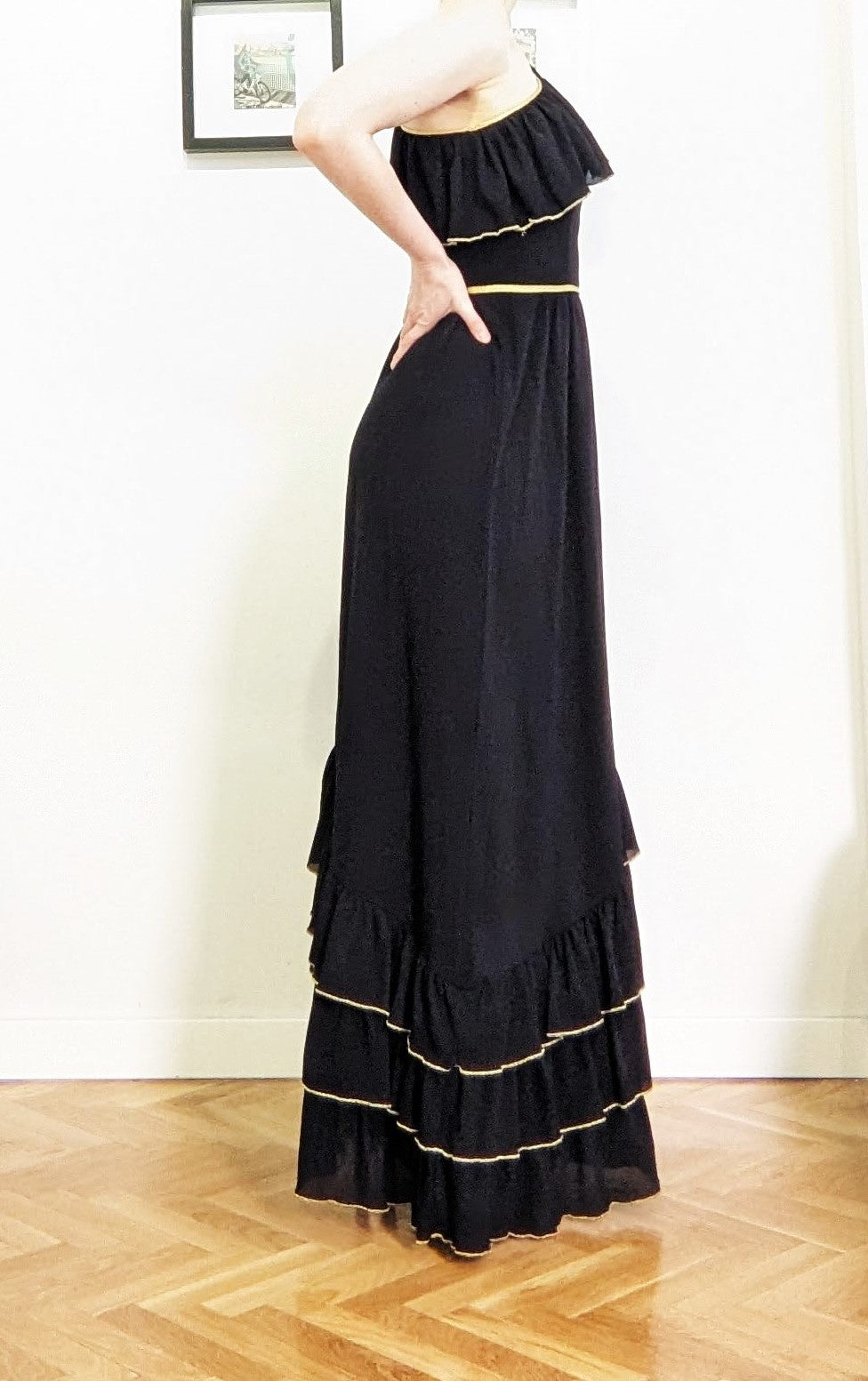 Vintage 1970s black & gold Grecian gown