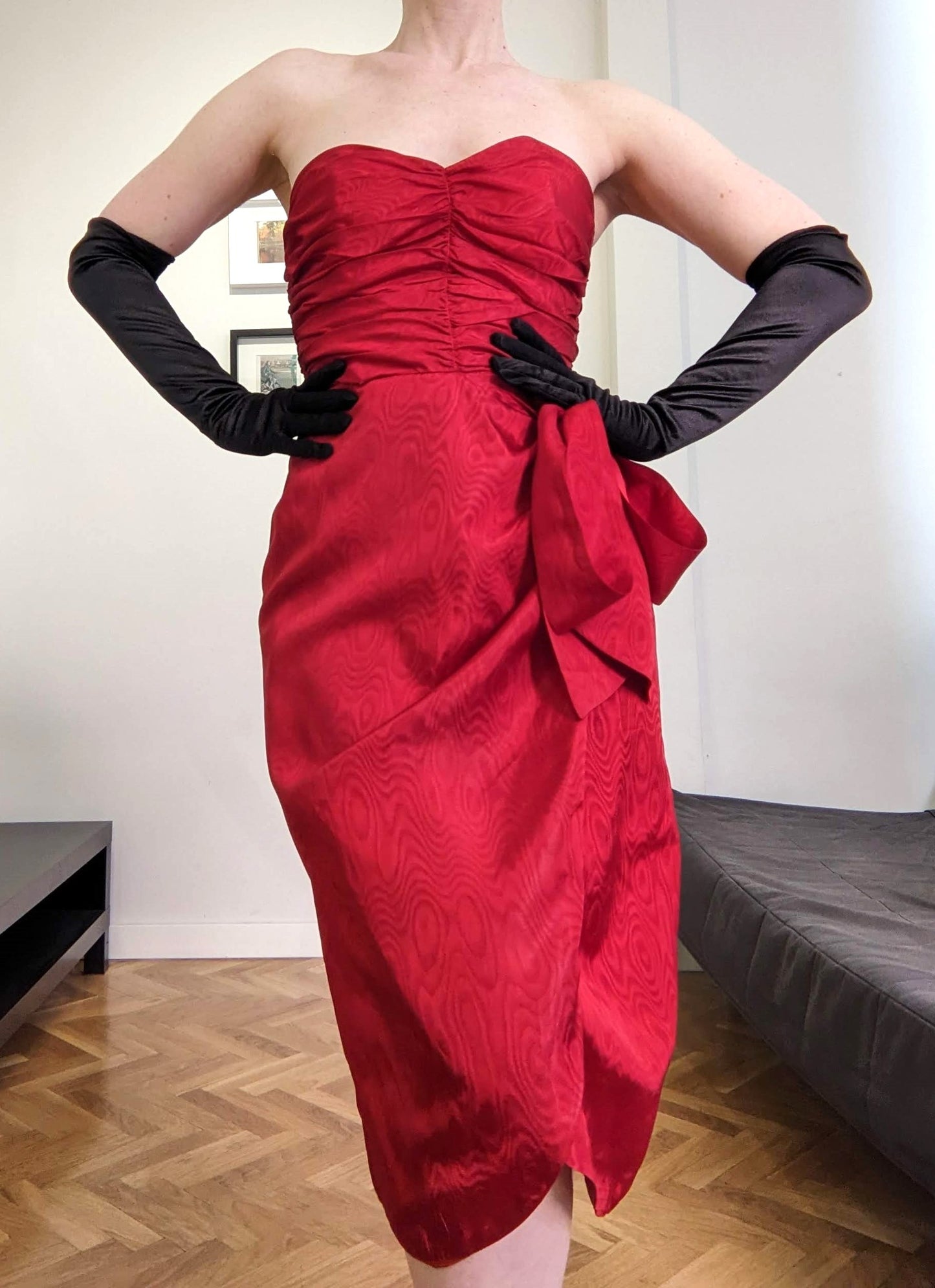 Vintage 1980s crimson red moiré dress