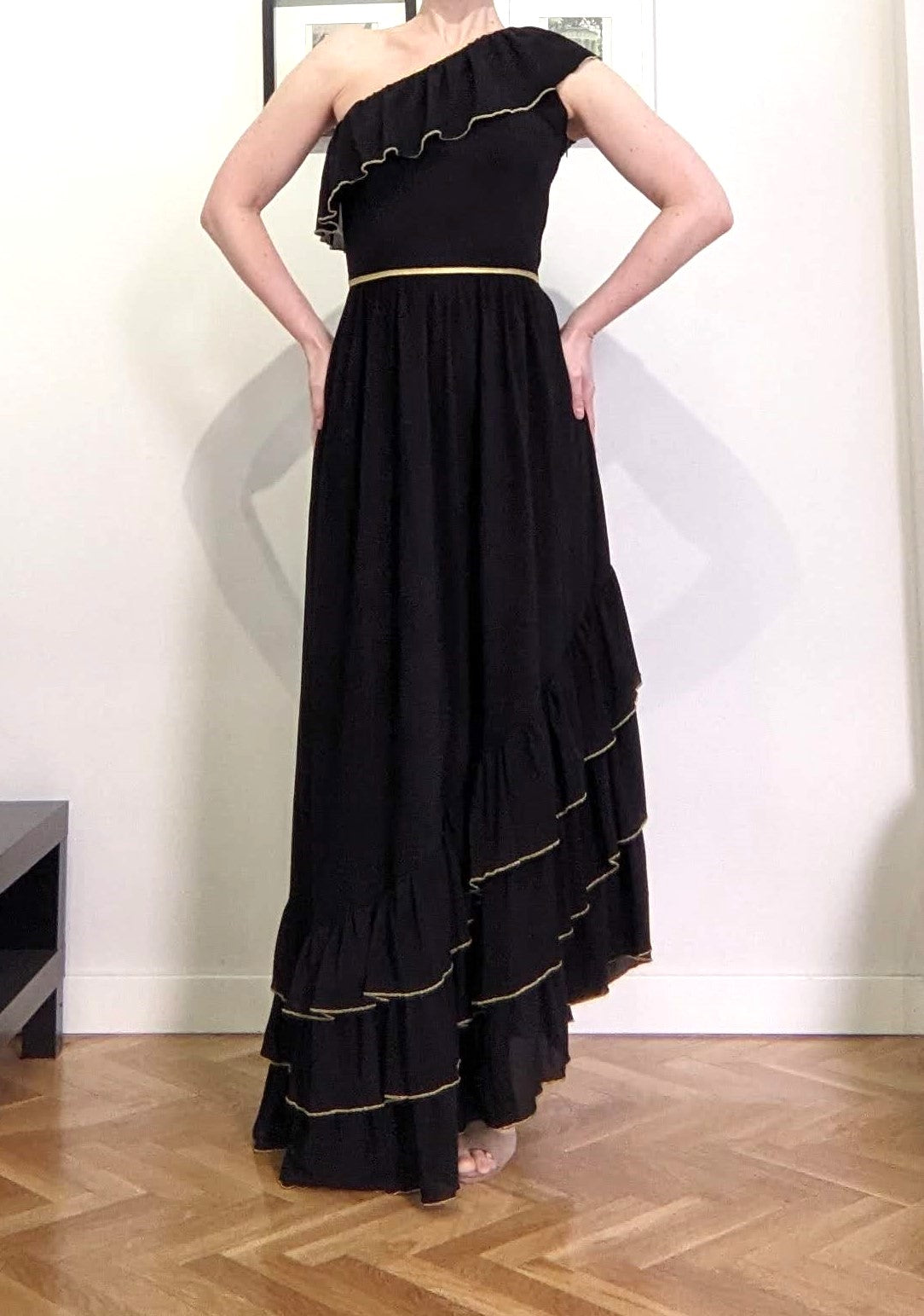 Vintage 1970s black & gold Grecian gown