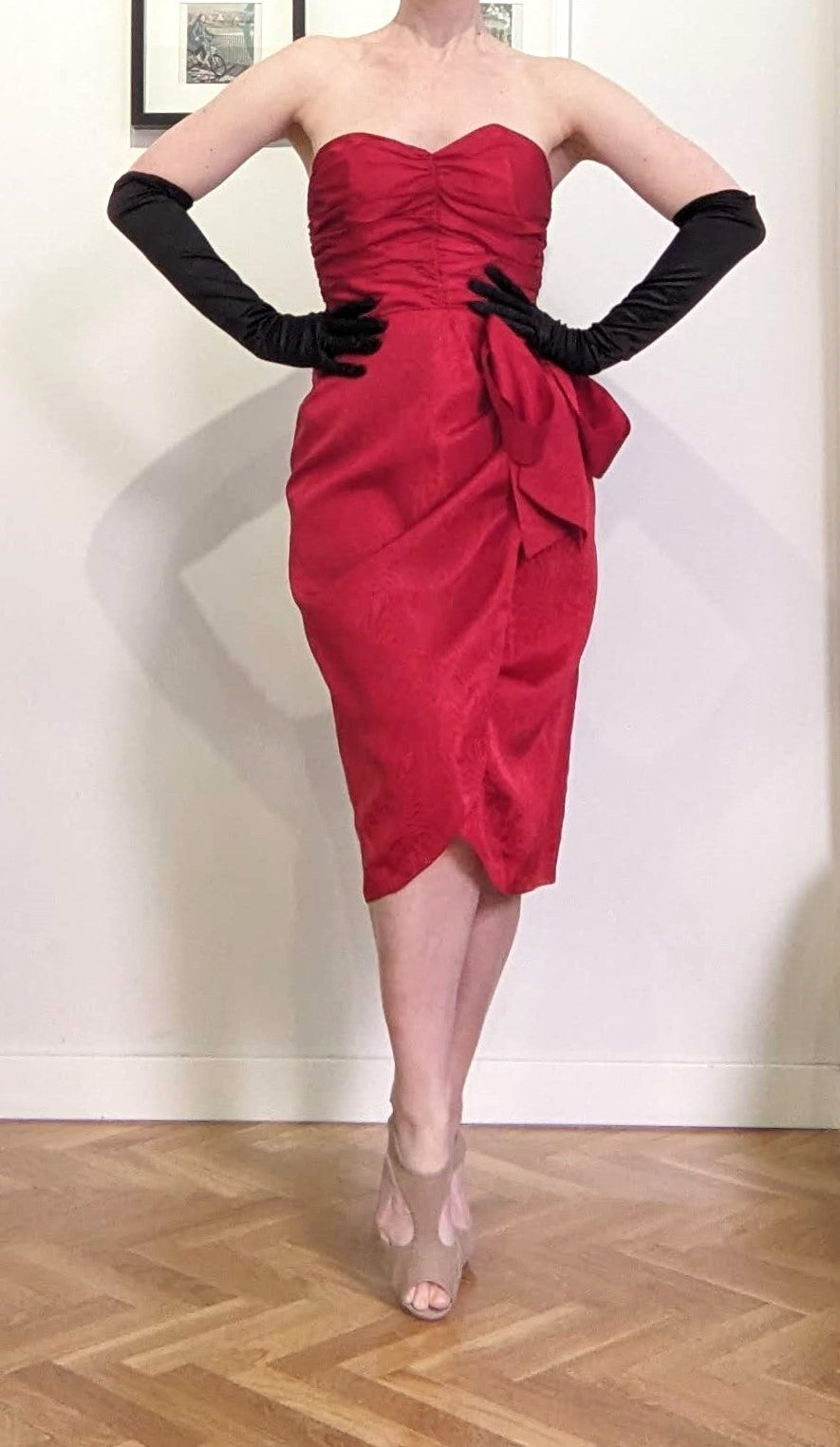 Vintage 1980s crimson red moiré dress