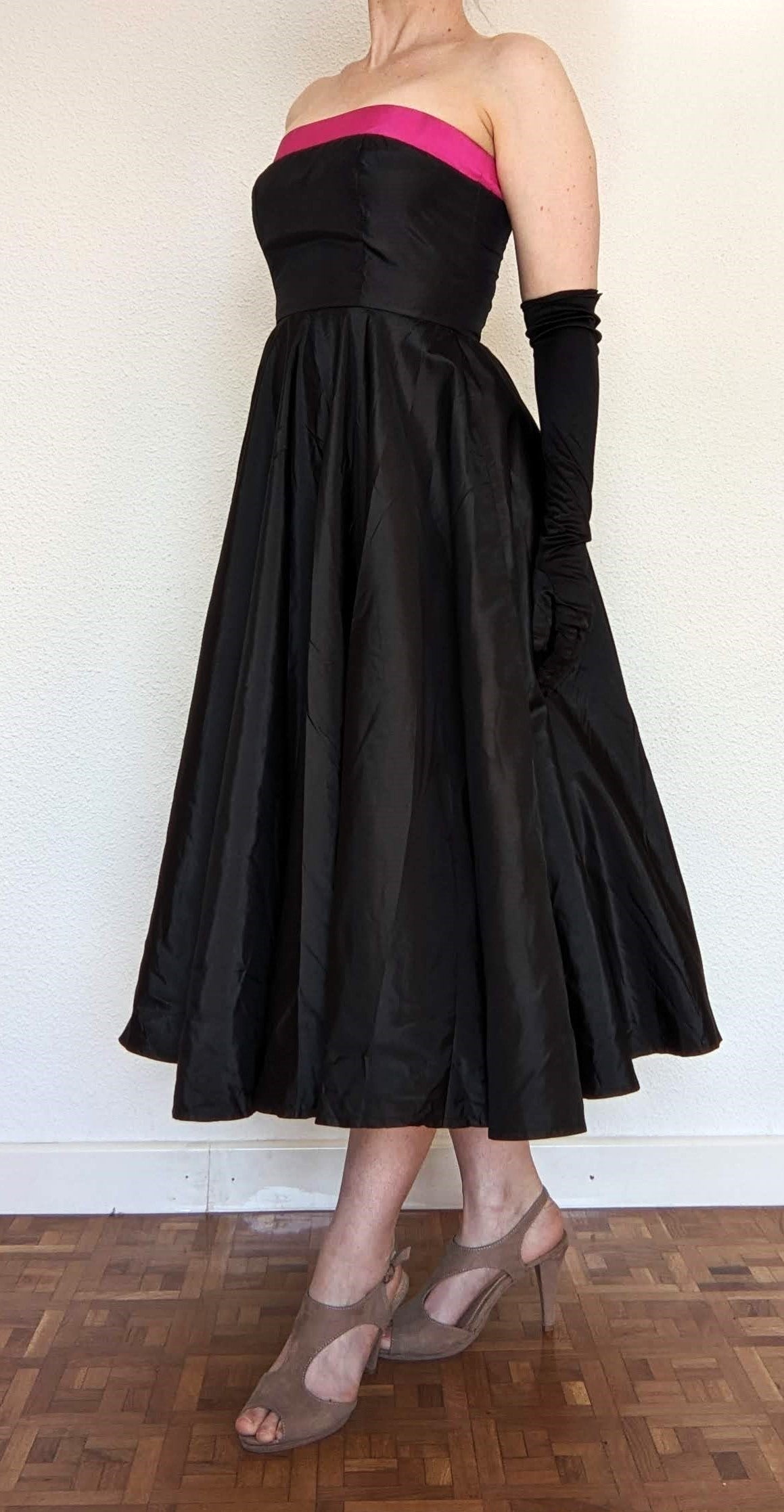 Vintage 1980s black & pink taffeta gown