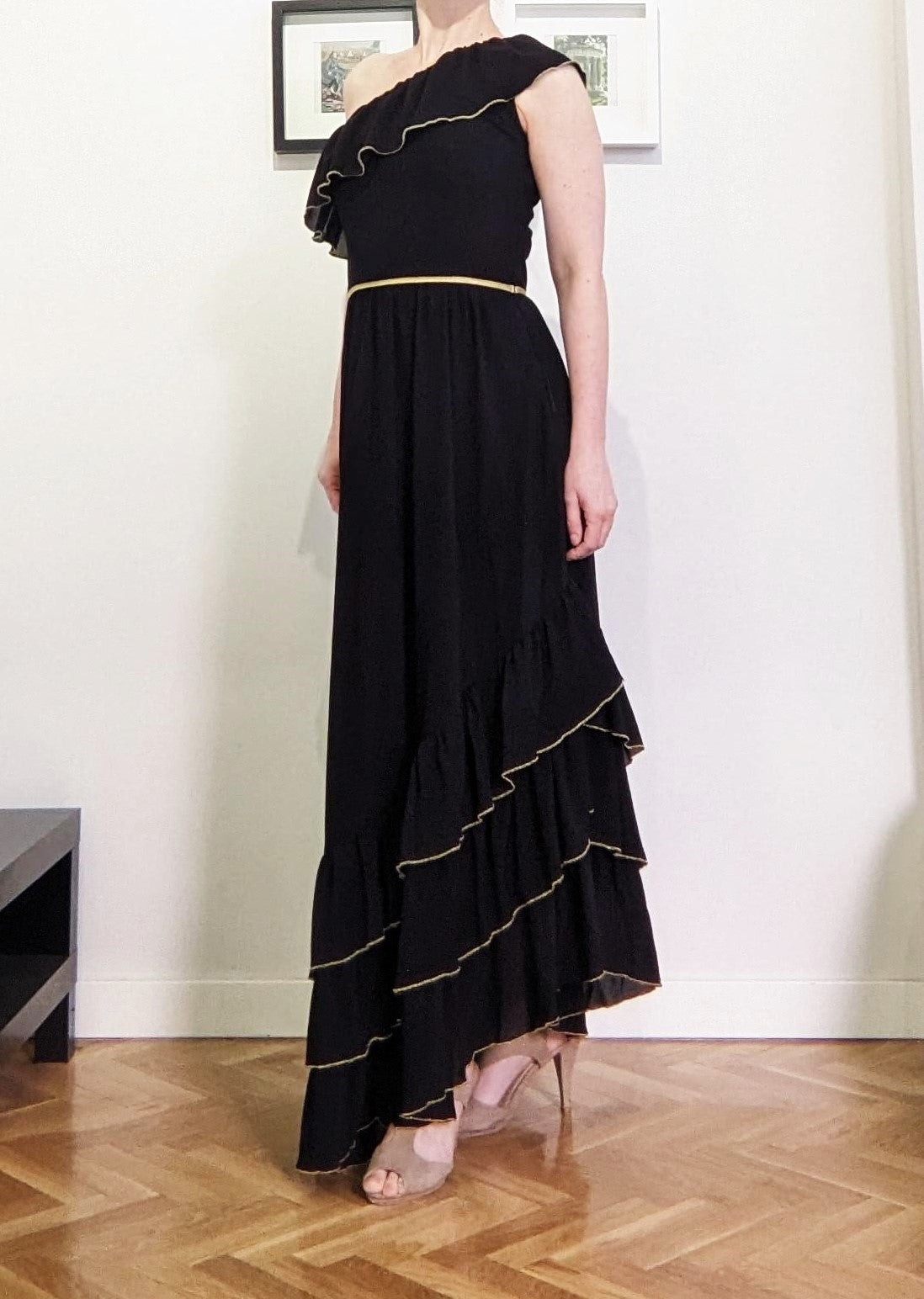 Vintage 1970s black & gold Grecian gown