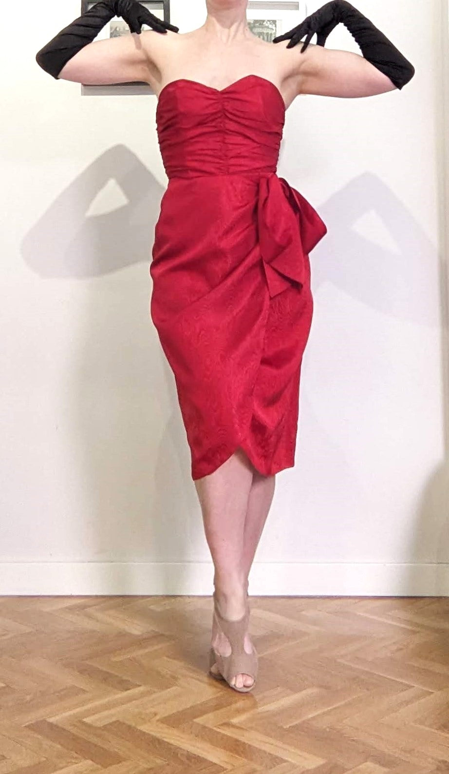 Vintage 1980s crimson red moiré dress