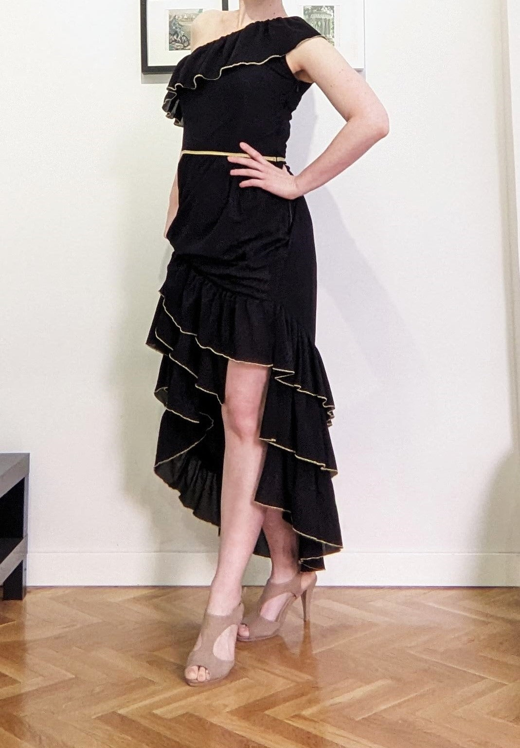 Vintage 1970s black & gold Grecian gown