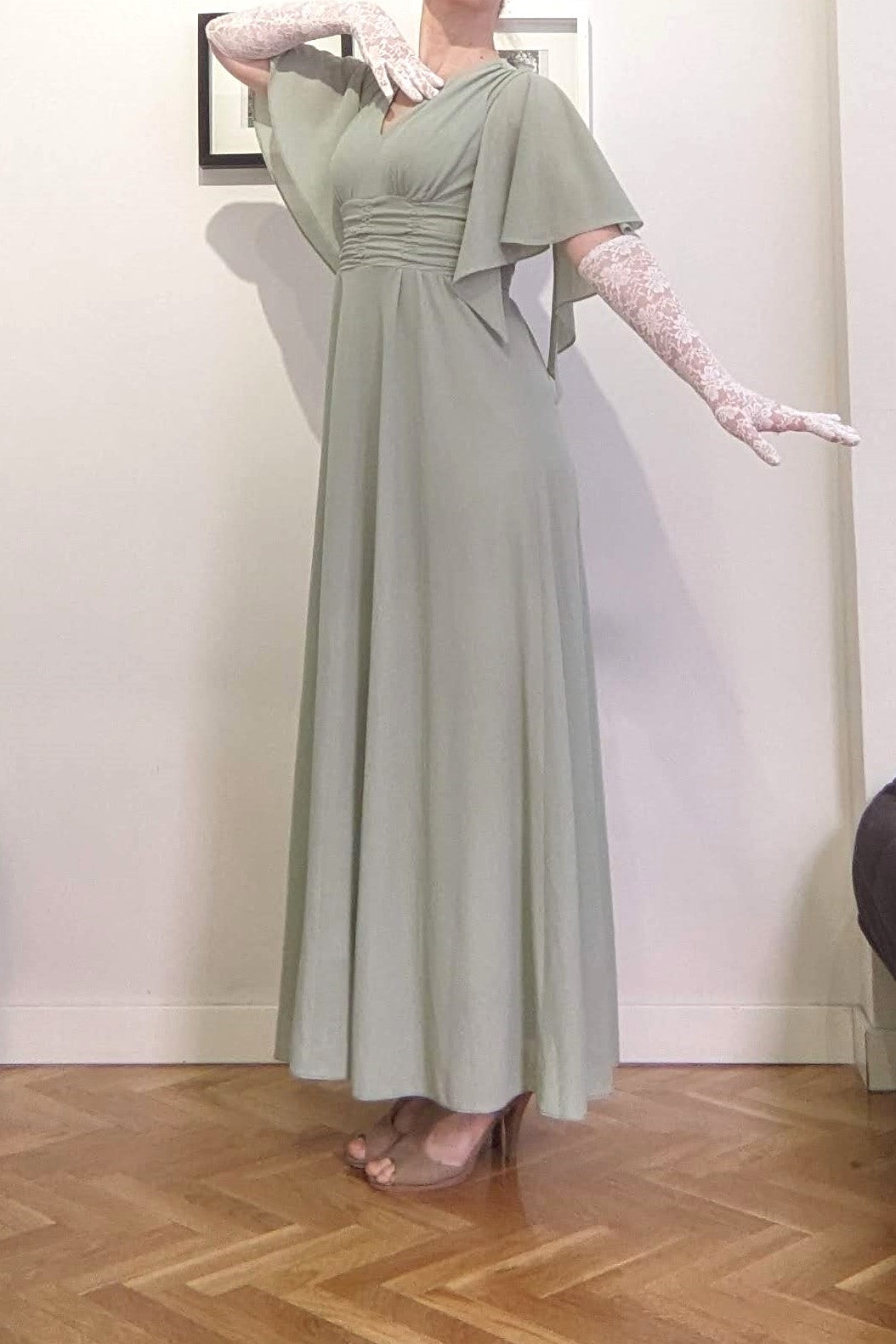 Vintage 1970s sage green maxi dress