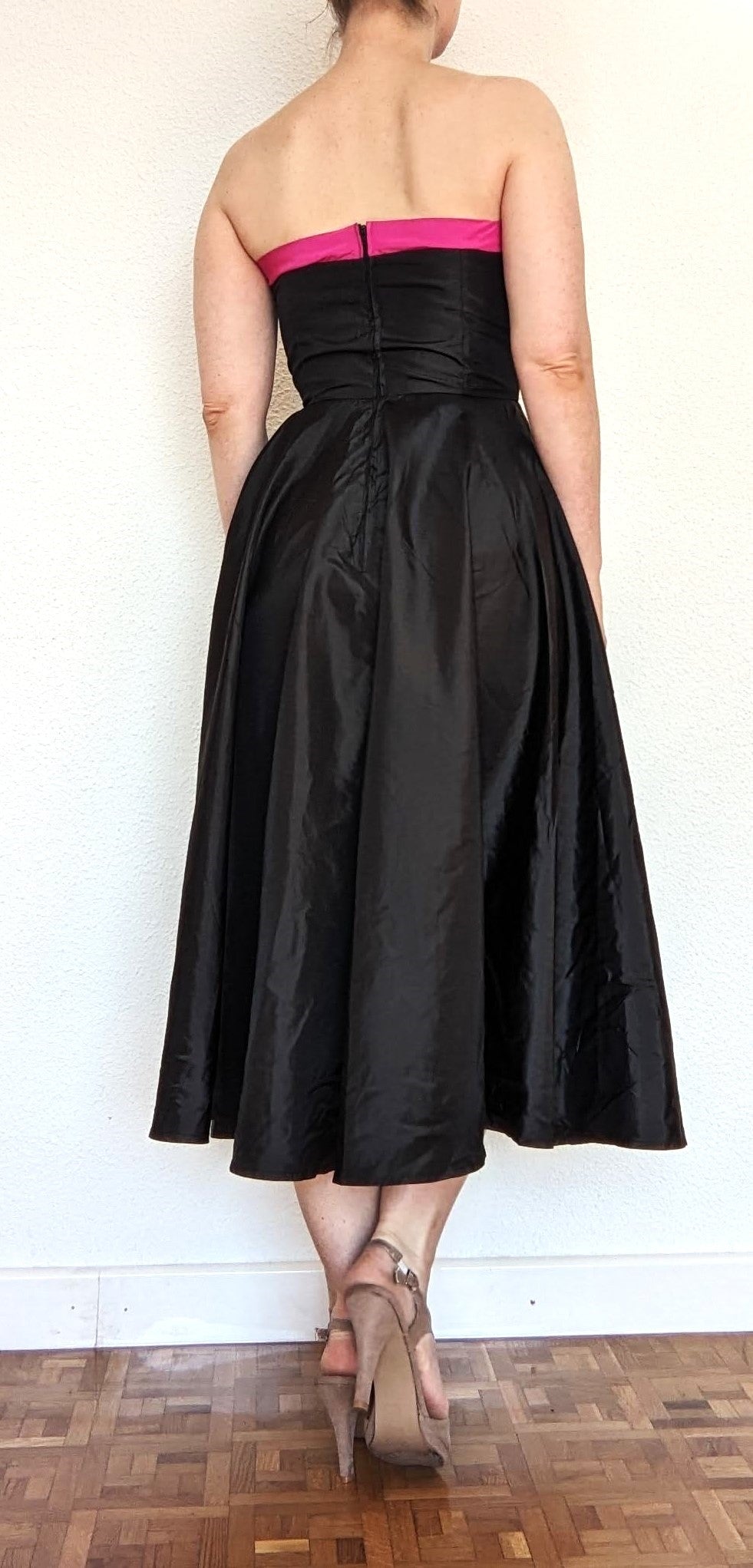 Vintage 1980s black & pink taffeta gown