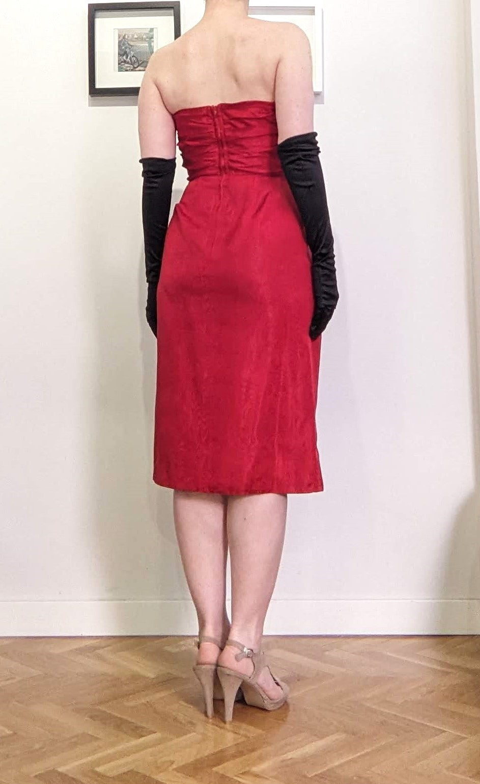 Vintage 1980s crimson red moiré dress