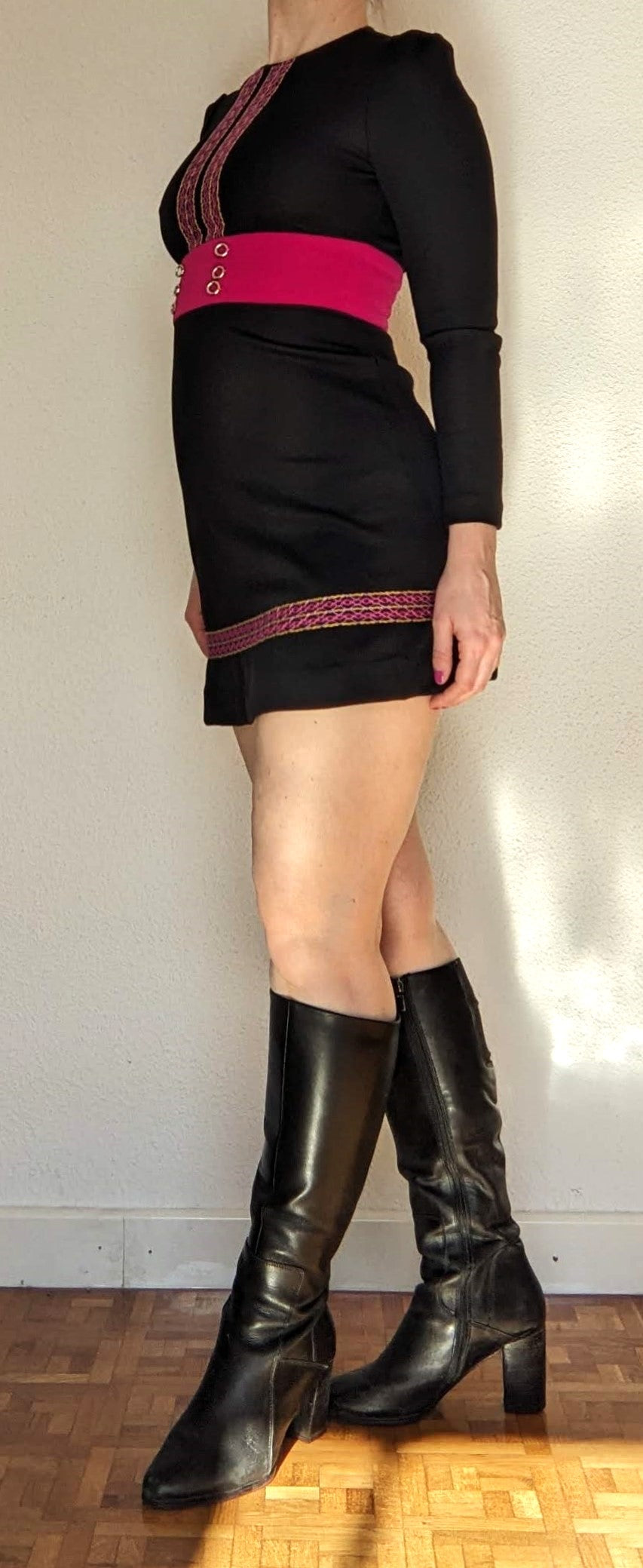 Vintage 1960s-70s black embroidered mini dress
