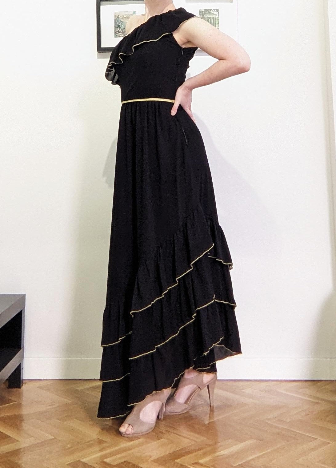 Vintage 1970s black & gold Grecian gown