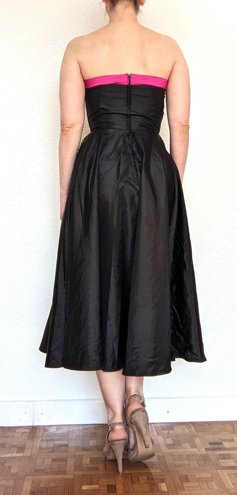 Vintage 1980s black & pink taffeta gown