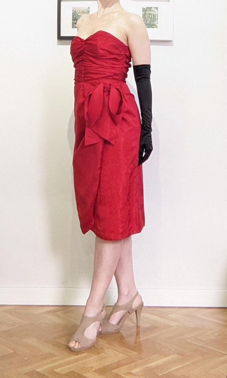 Vintage 1980s crimson red moiré dress