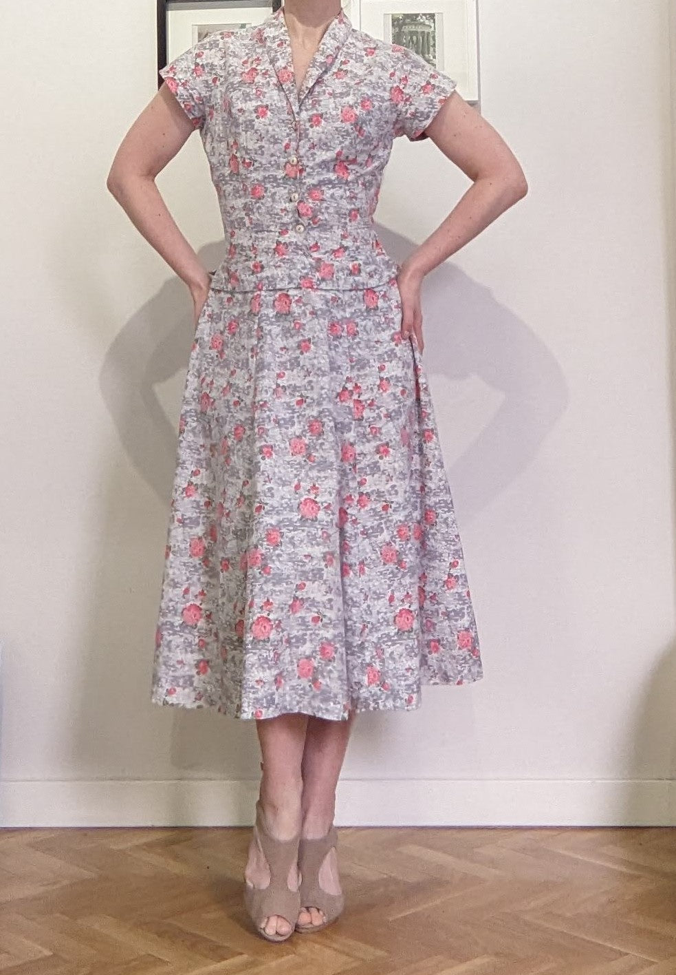 Vintage 1940s-50s floral cotton dress