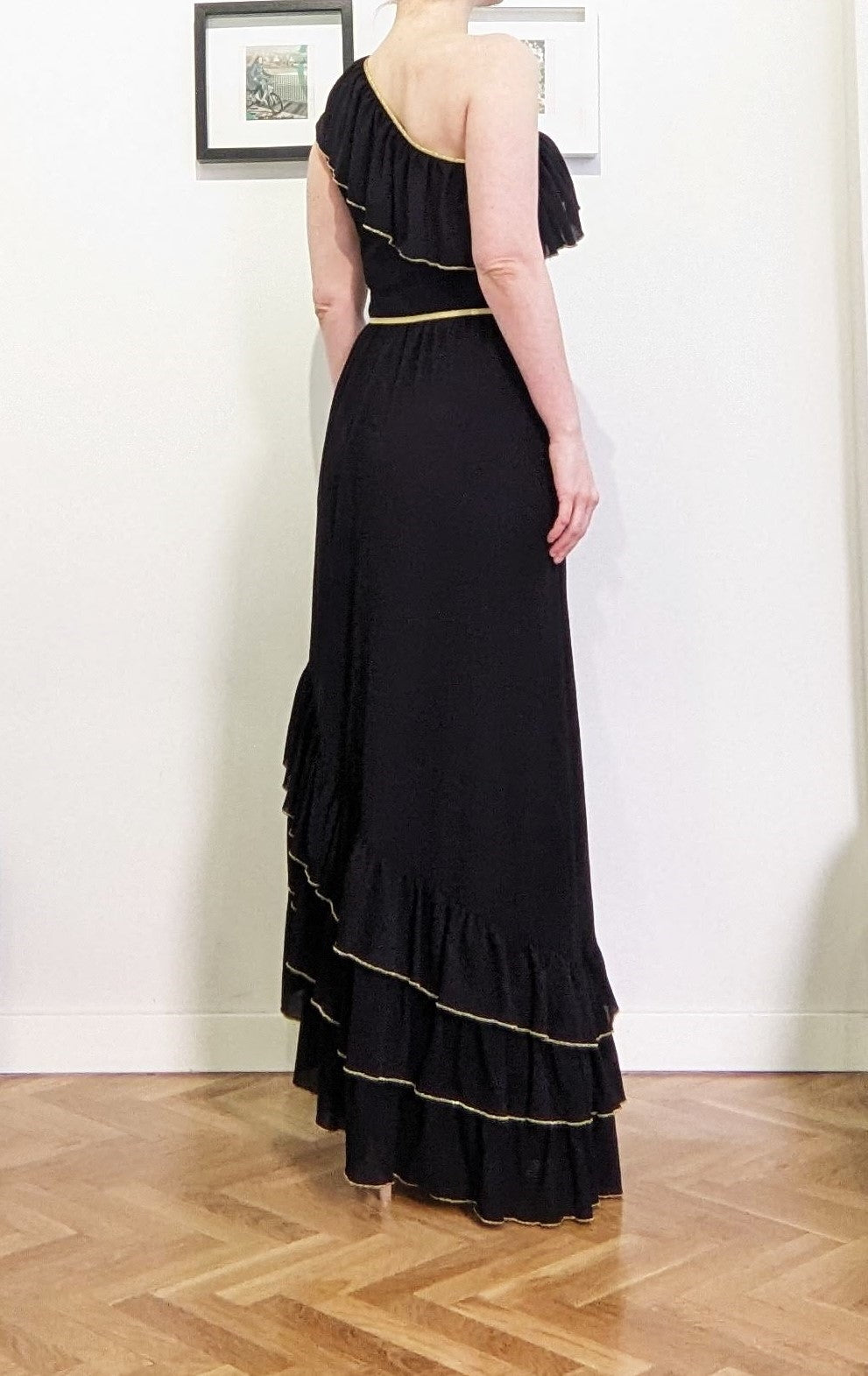 Vintage 1970s black & gold Grecian gown