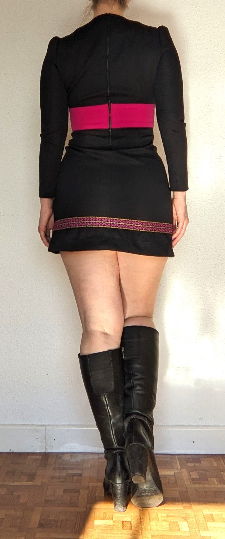 Vintage 1960s-70s black embroidered mini dress