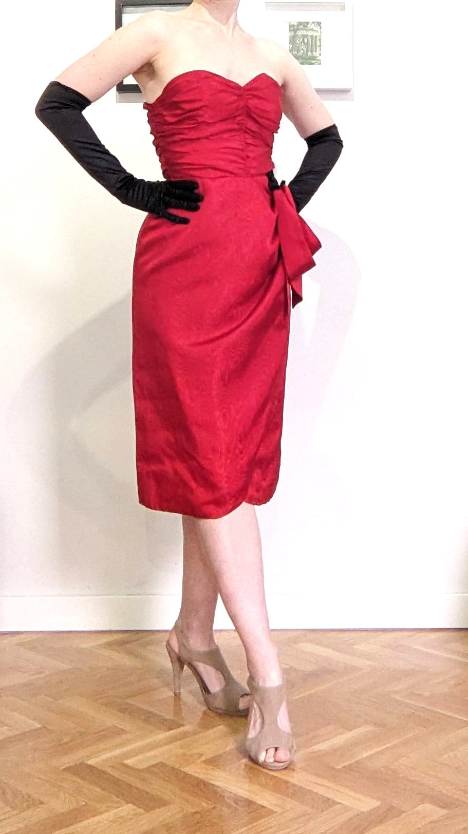 Vintage 1980s crimson red moiré dress