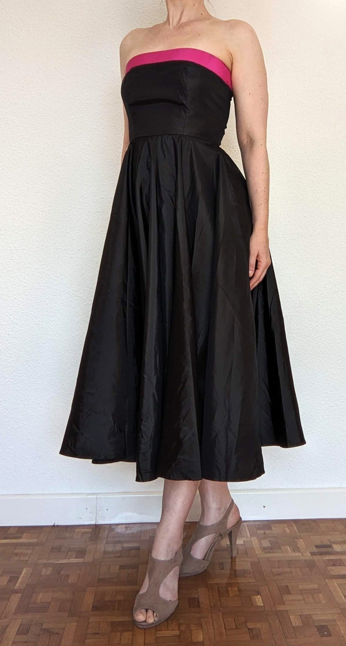 Vintage 1980s black & pink taffeta gown