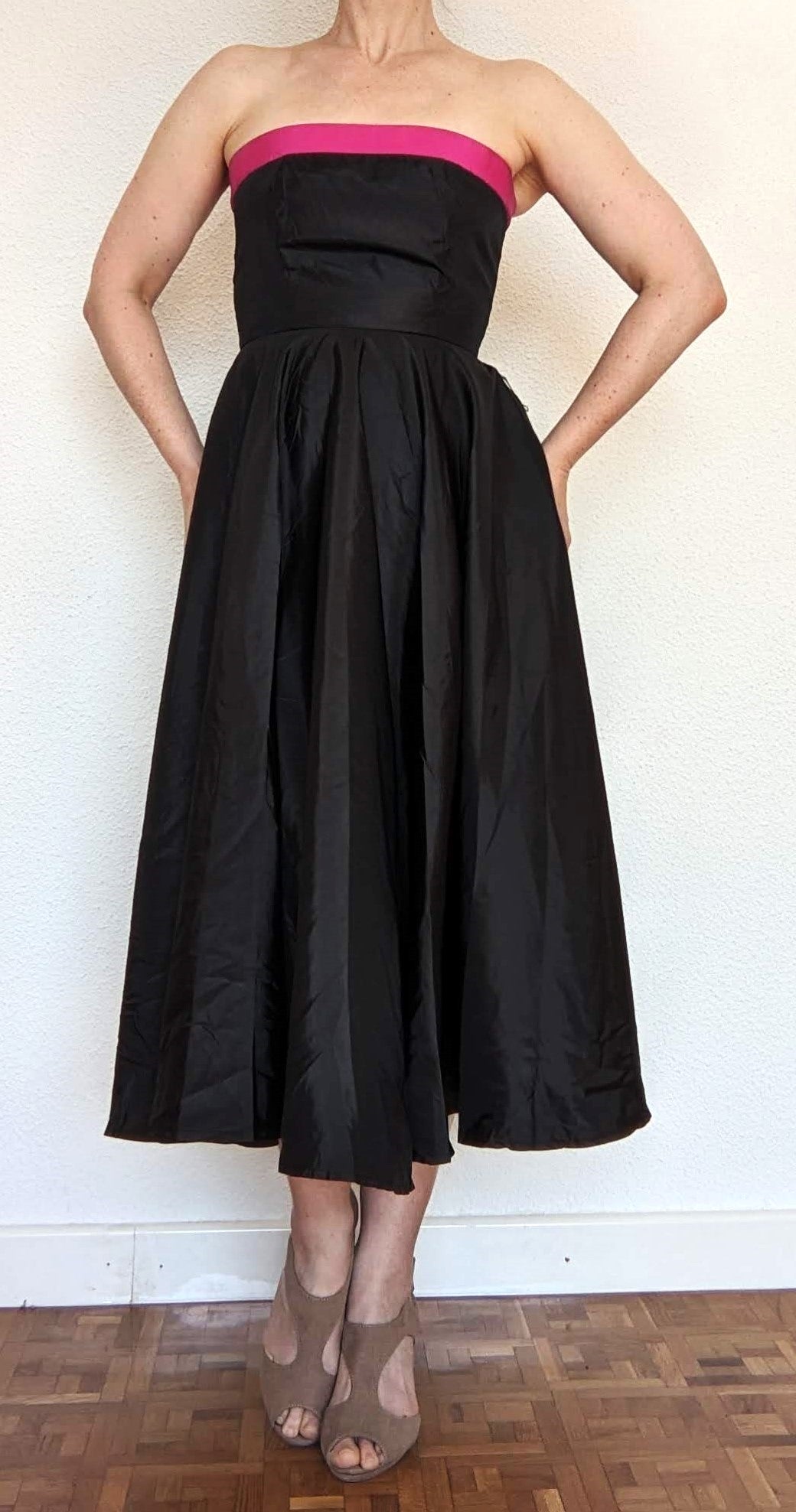 Vintage 1980s black & pink taffeta gown