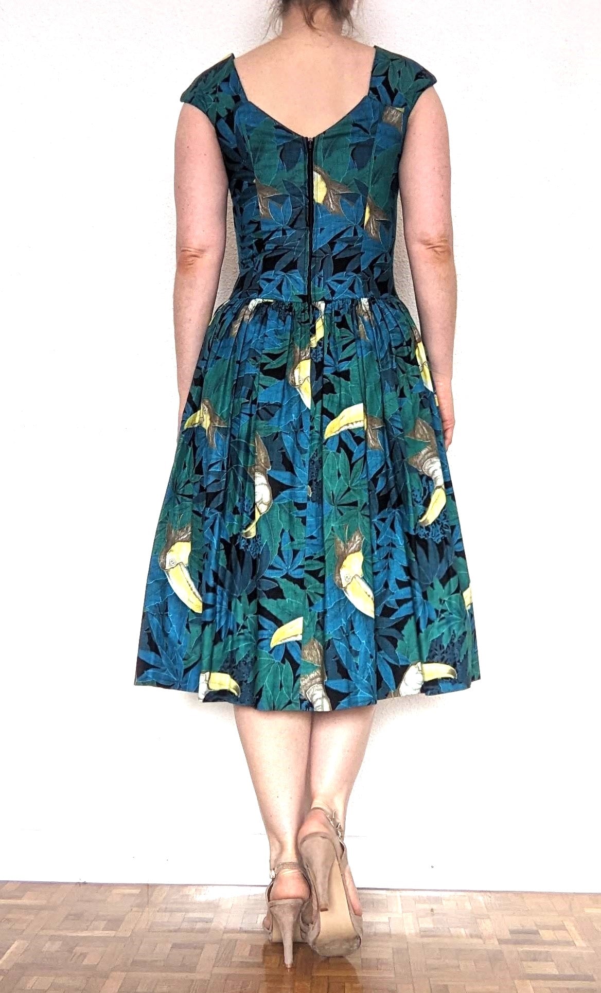 Vintage 1980s tropical pelican print dress