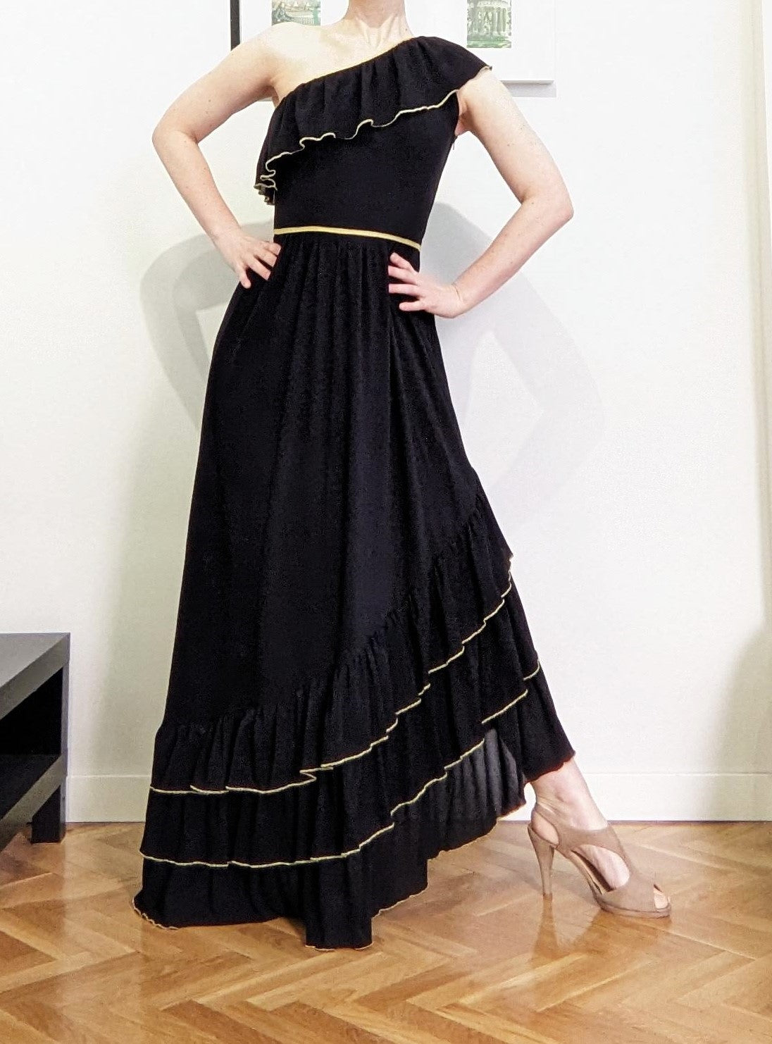 Vintage 1970s black & gold Grecian gown