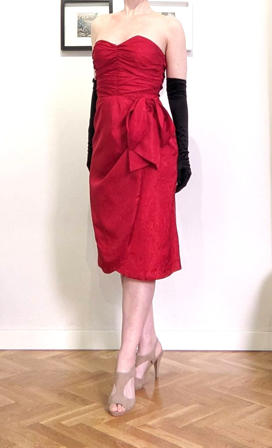 Vintage 1980s crimson red moiré dress