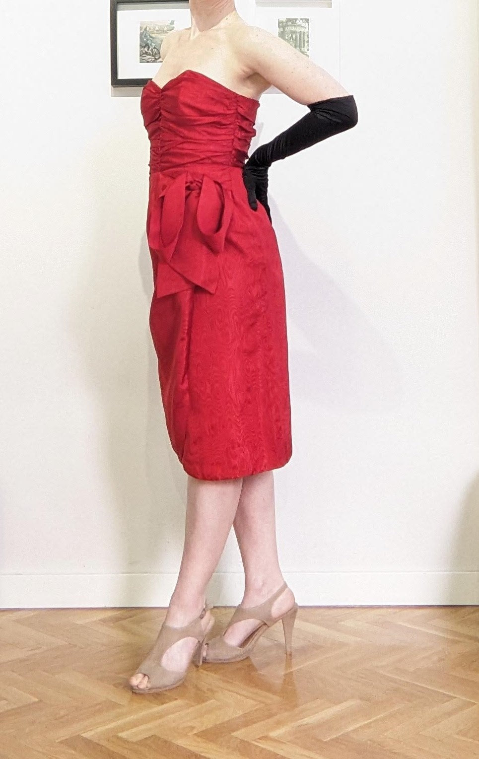 Vintage 1980s crimson red moiré dress