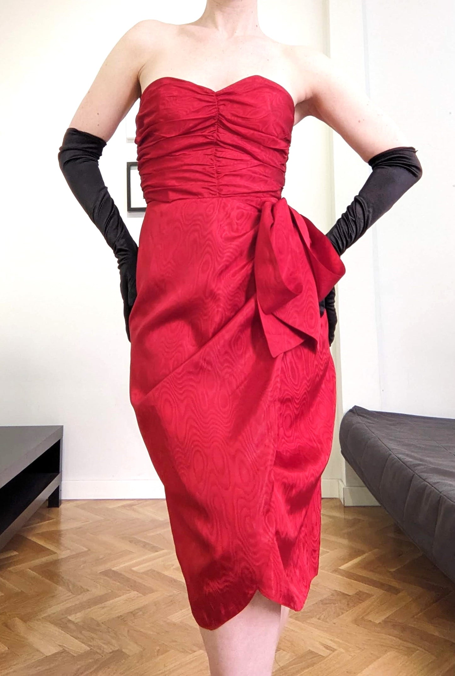 Vintage 1980s crimson red moiré dress