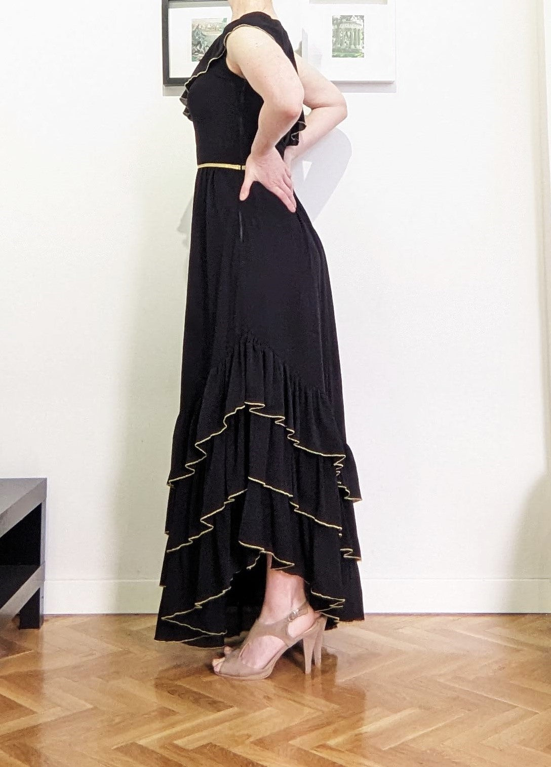 Vintage 1970s black & gold Grecian gown