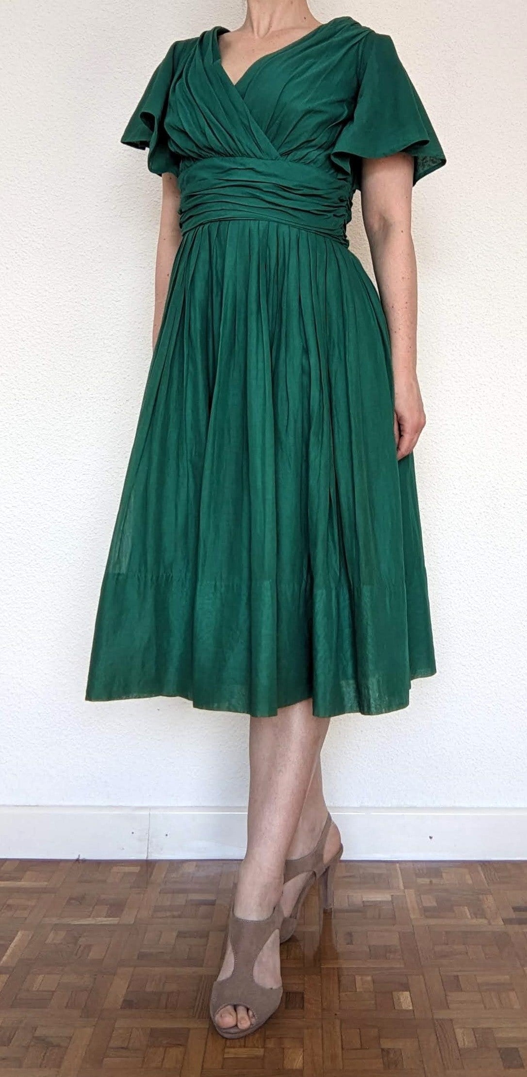 Vintage 1950s-60s green cotton dress
