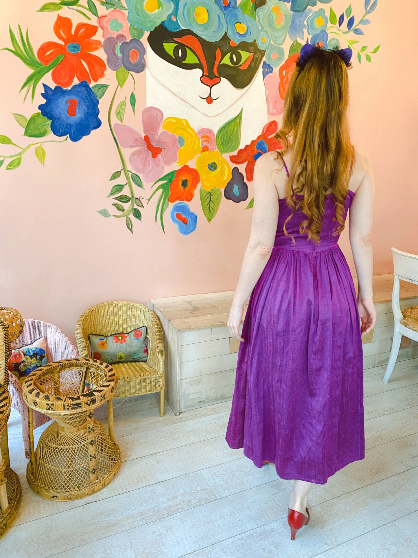 Vintage 1980s magenta faux silk dress