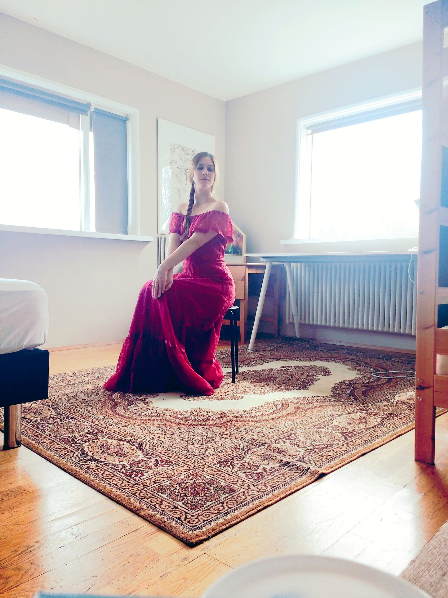 Vintage 1970s dark pink lace dress