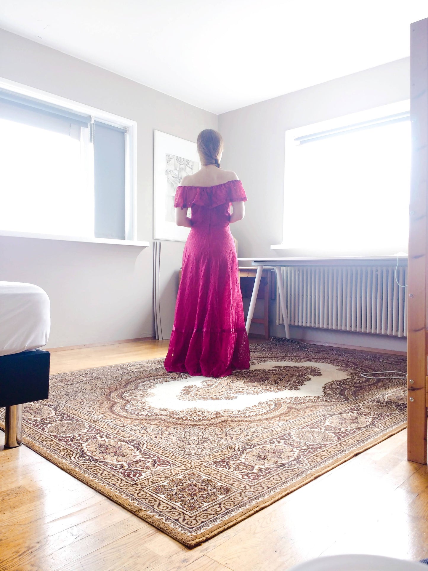 Vintage 1970s dark pink lace dress