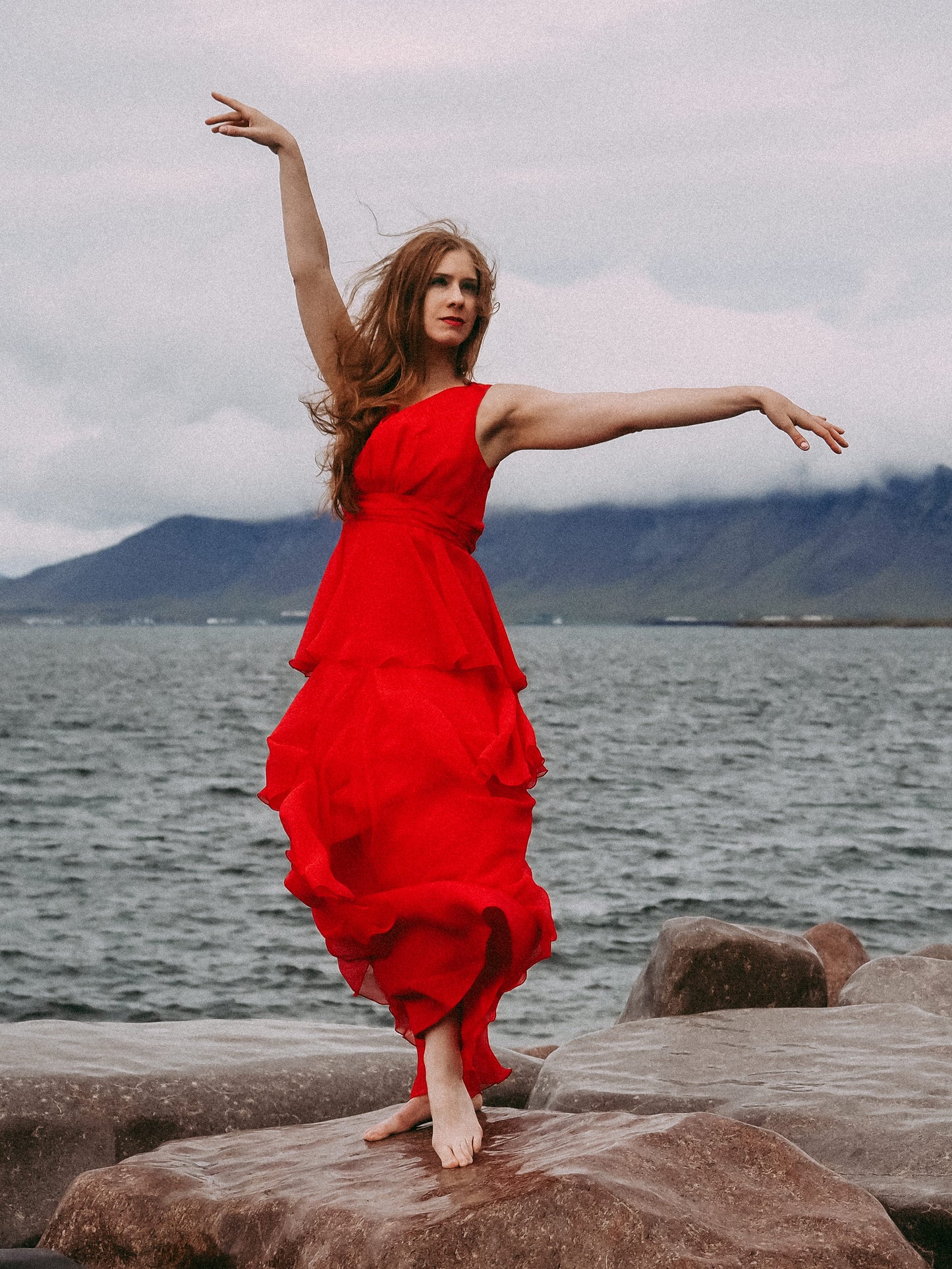 Vintage 1970s red chiffon maxi dress