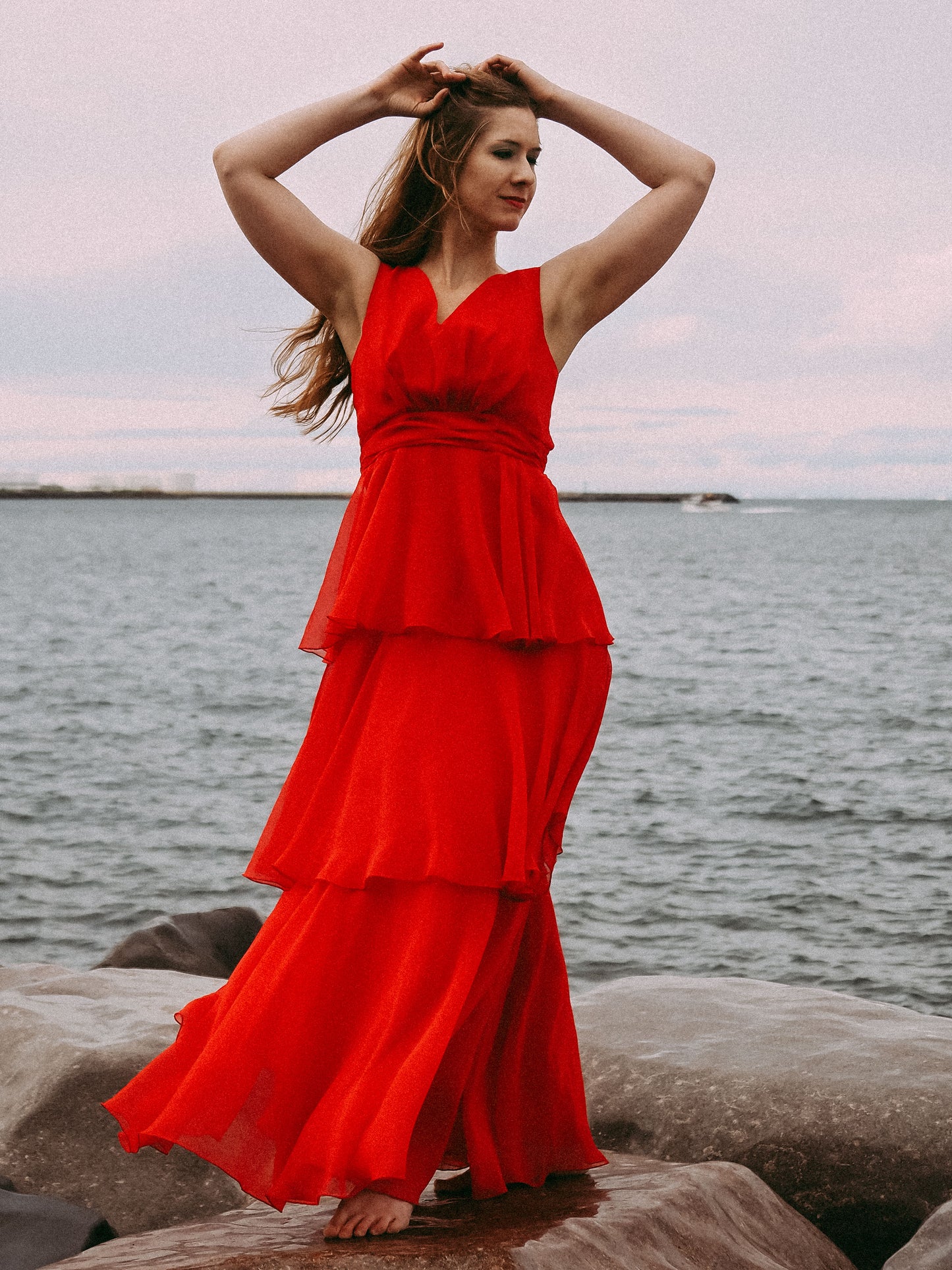 Vintage 1970s red chiffon maxi dress