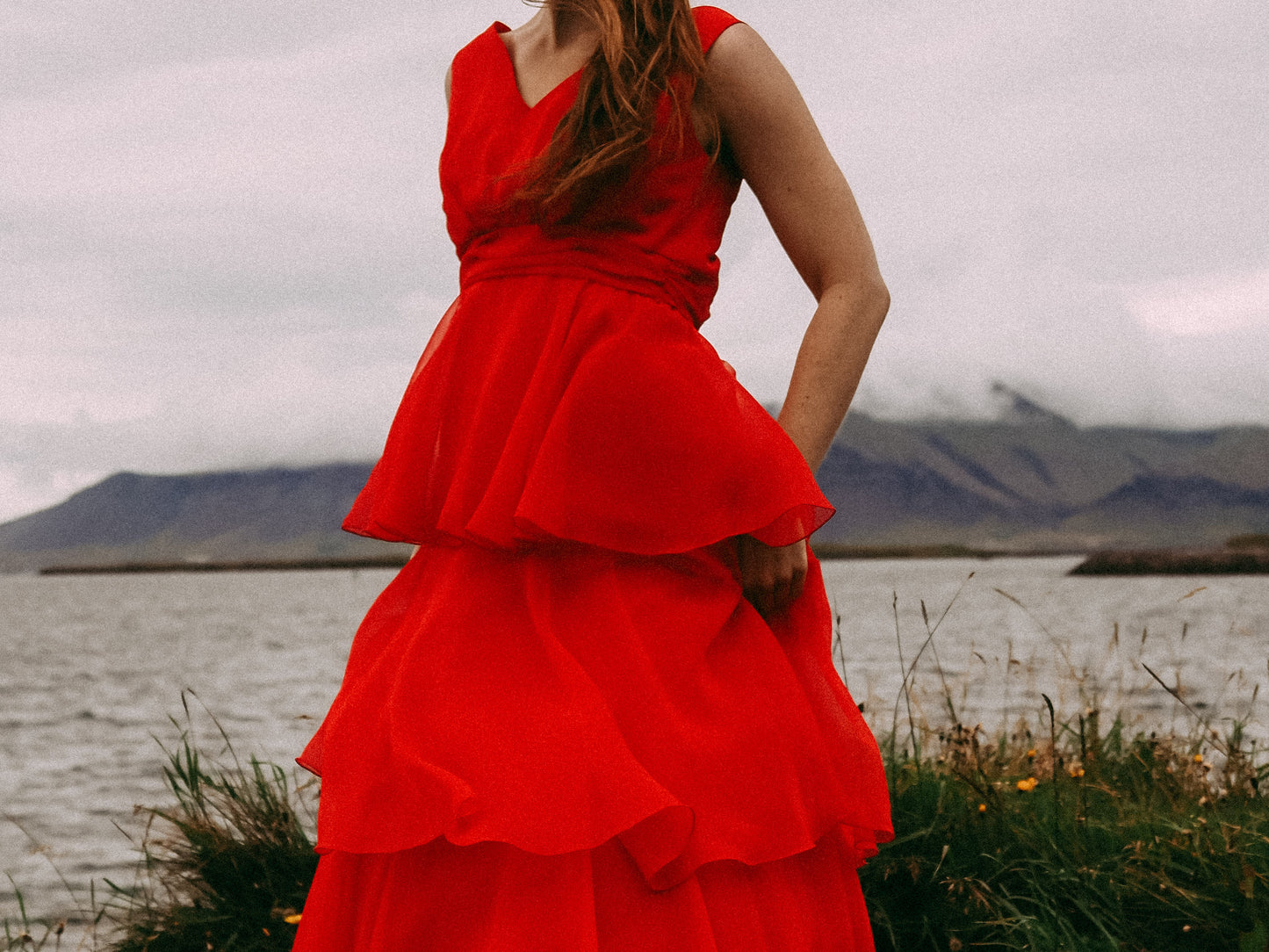 Vintage 1970s red chiffon maxi dress