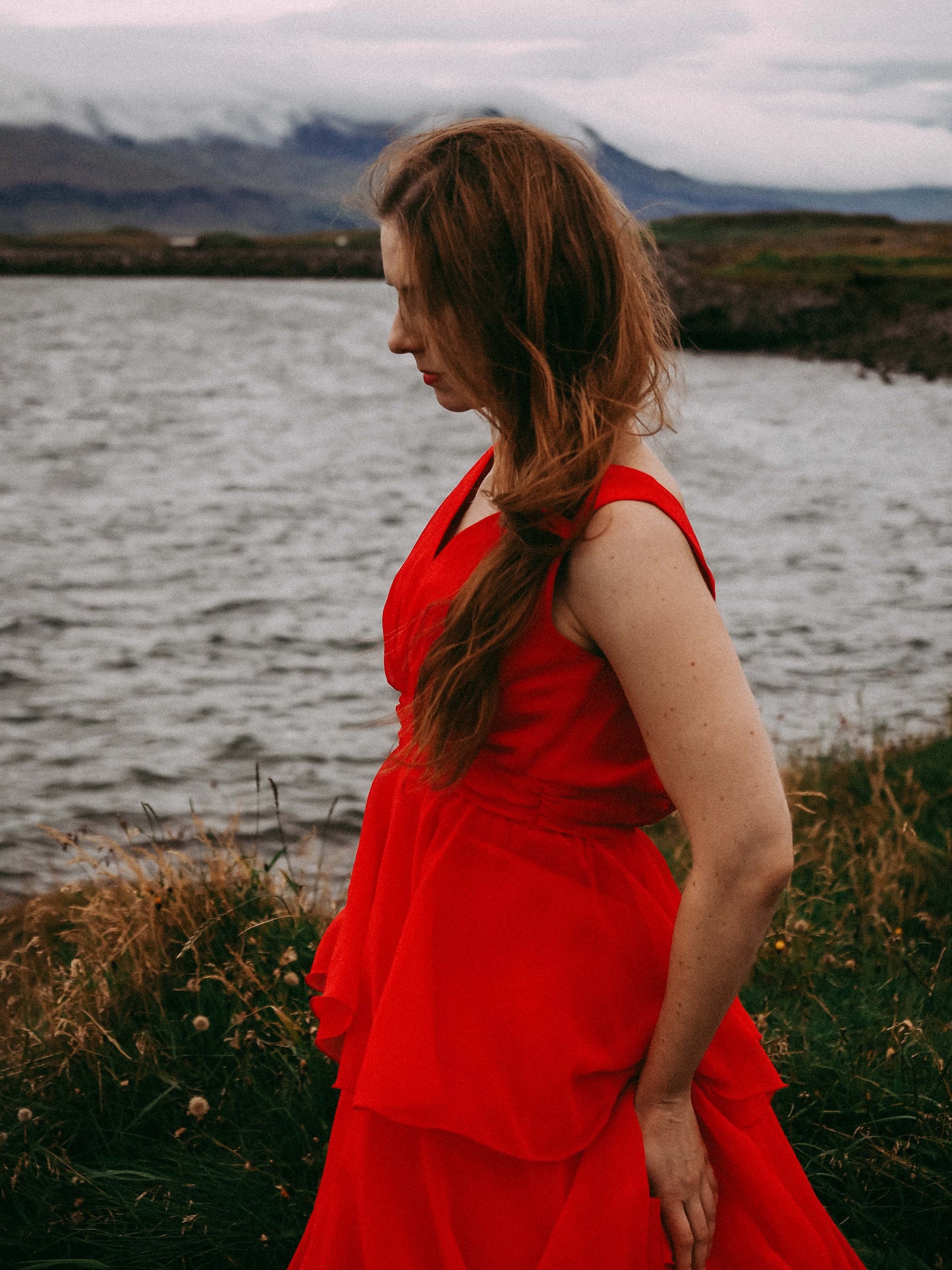 Vintage 1970s red chiffon maxi dress