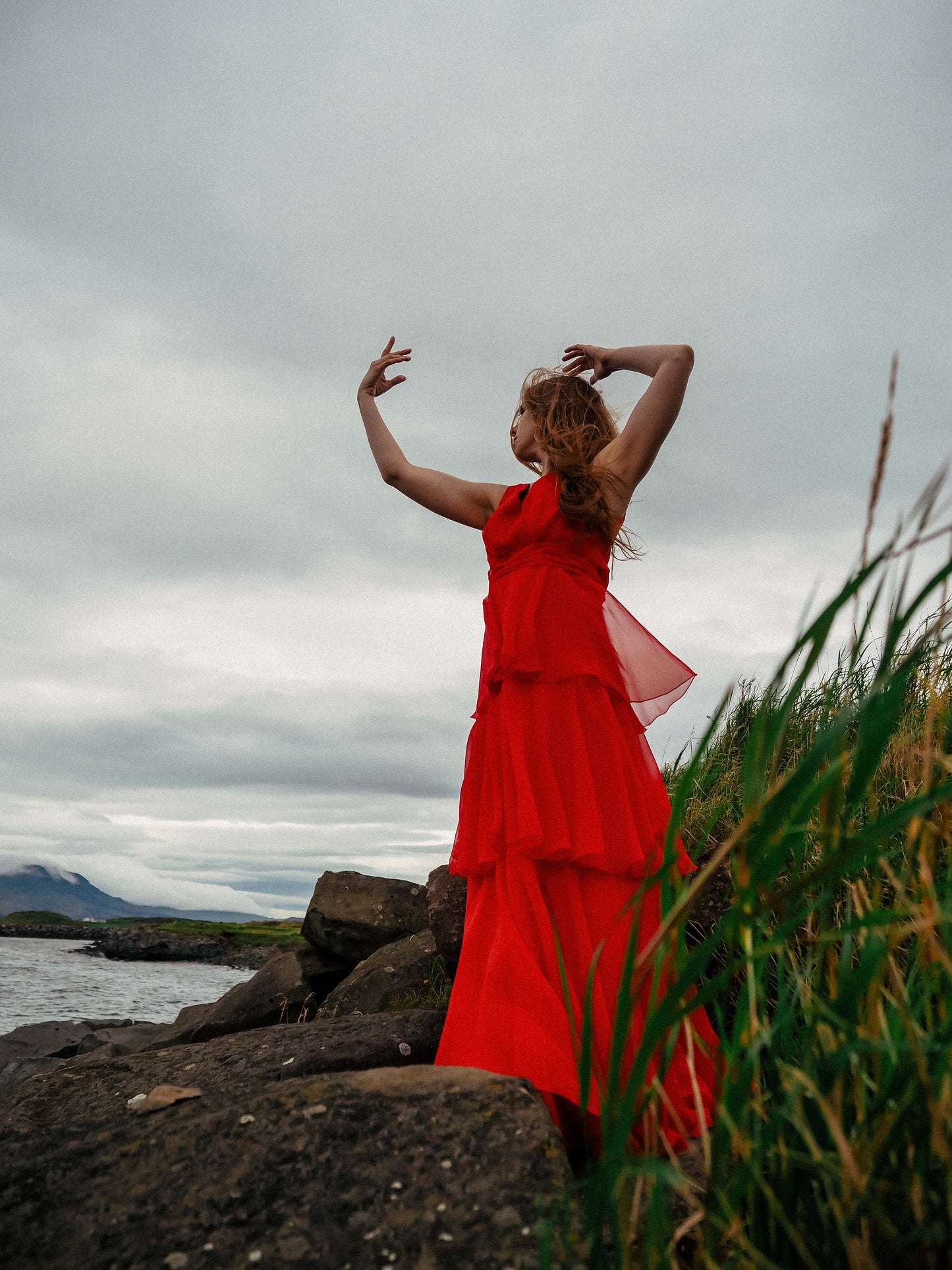 Vintage 1970s red chiffon maxi dress