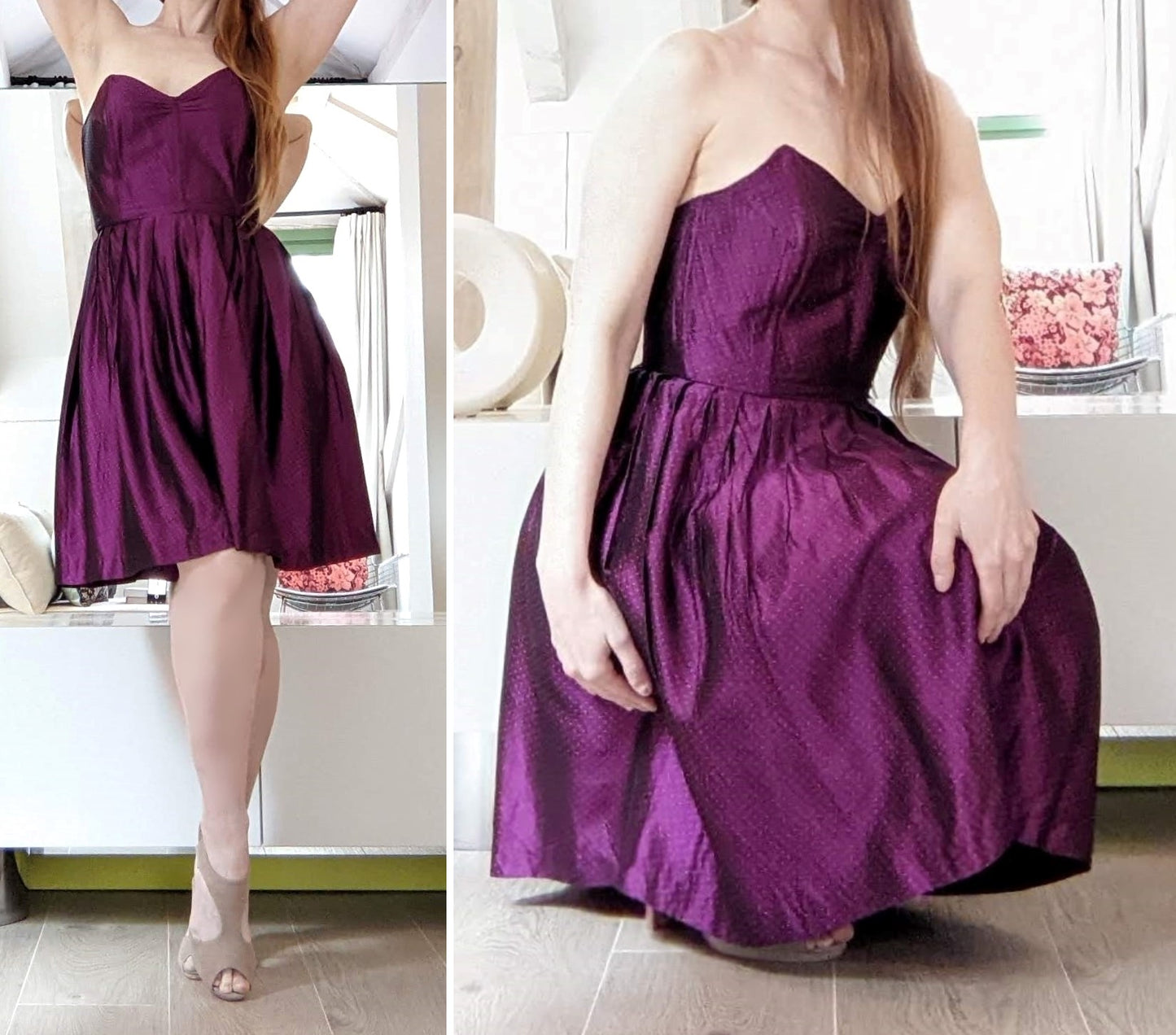 Vintage 1980s magenta taffeta dress