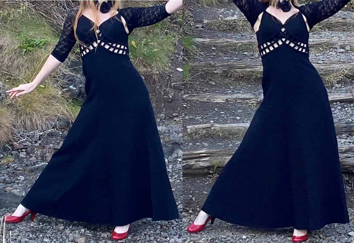 Vintage 1980s-90s black wool dress by Louis Feraud