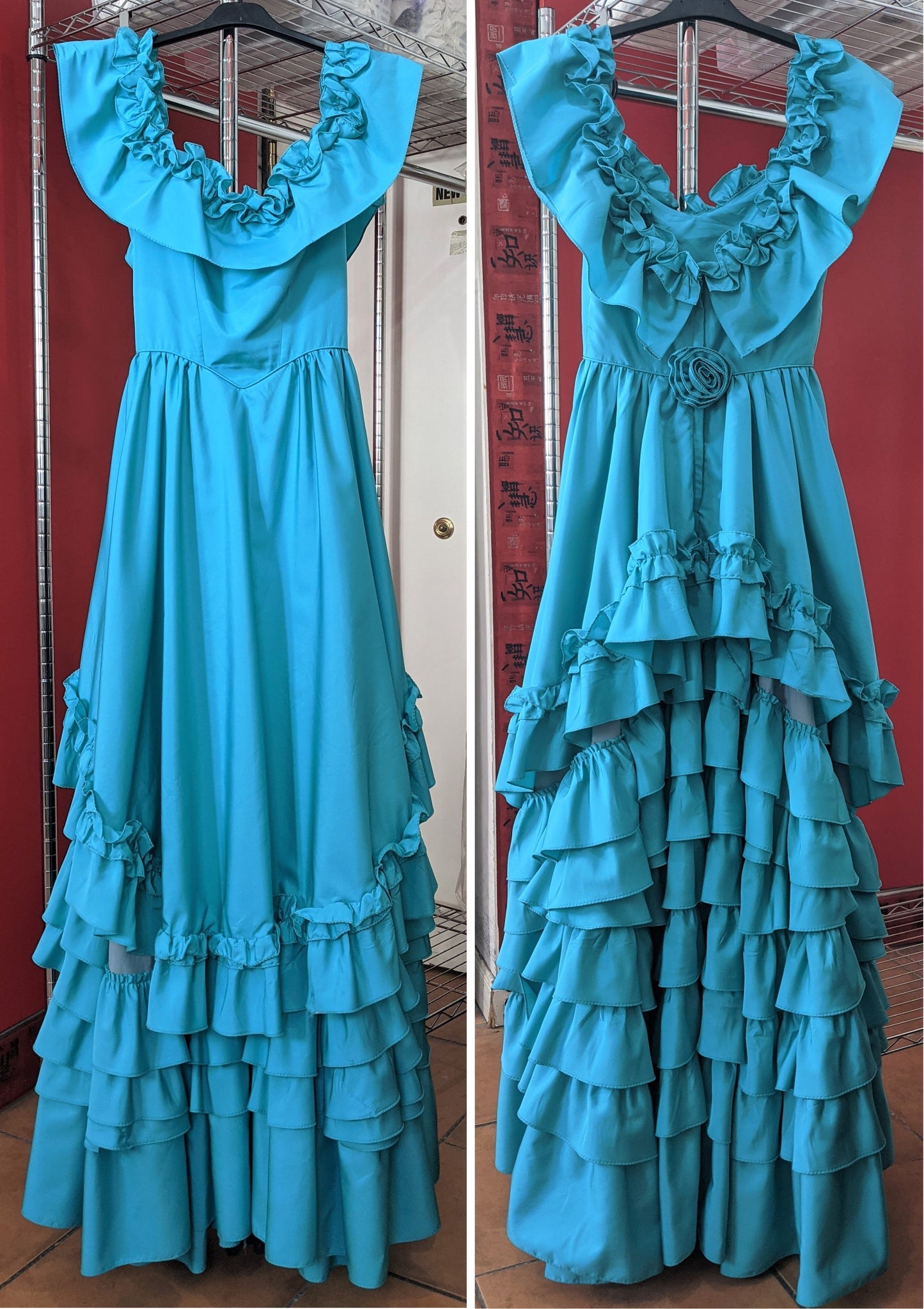 Vintage 1970s-80s aqua green ball gown