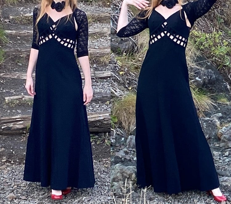 Vintage 1980s-90s black wool dress by Louis Feraud