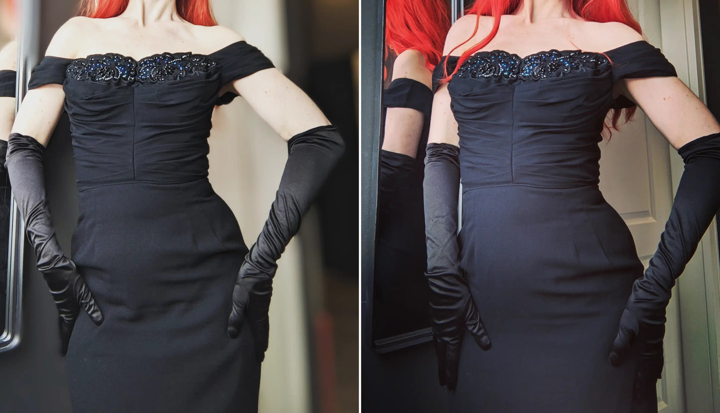 Vintage 1950s-60s black wiggle dress
