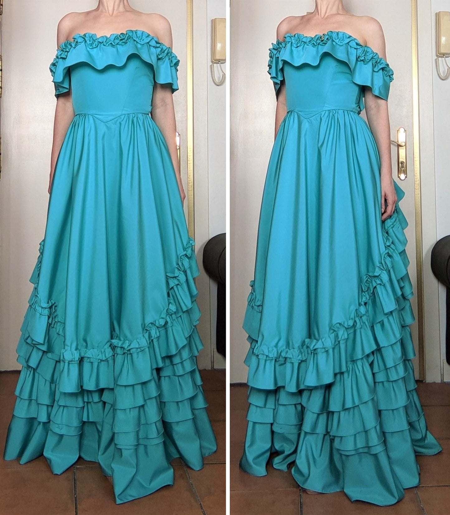 Vintage 1970s-80s aqua green ball gown