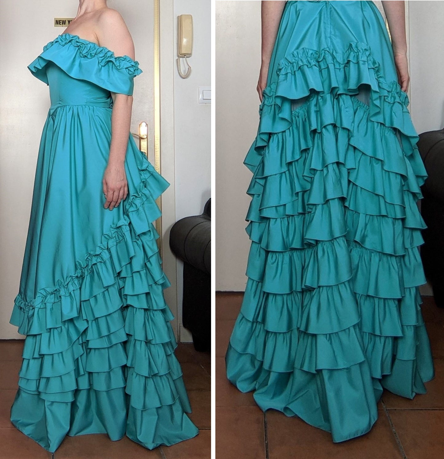 Vintage 1970s-80s aqua green ball gown