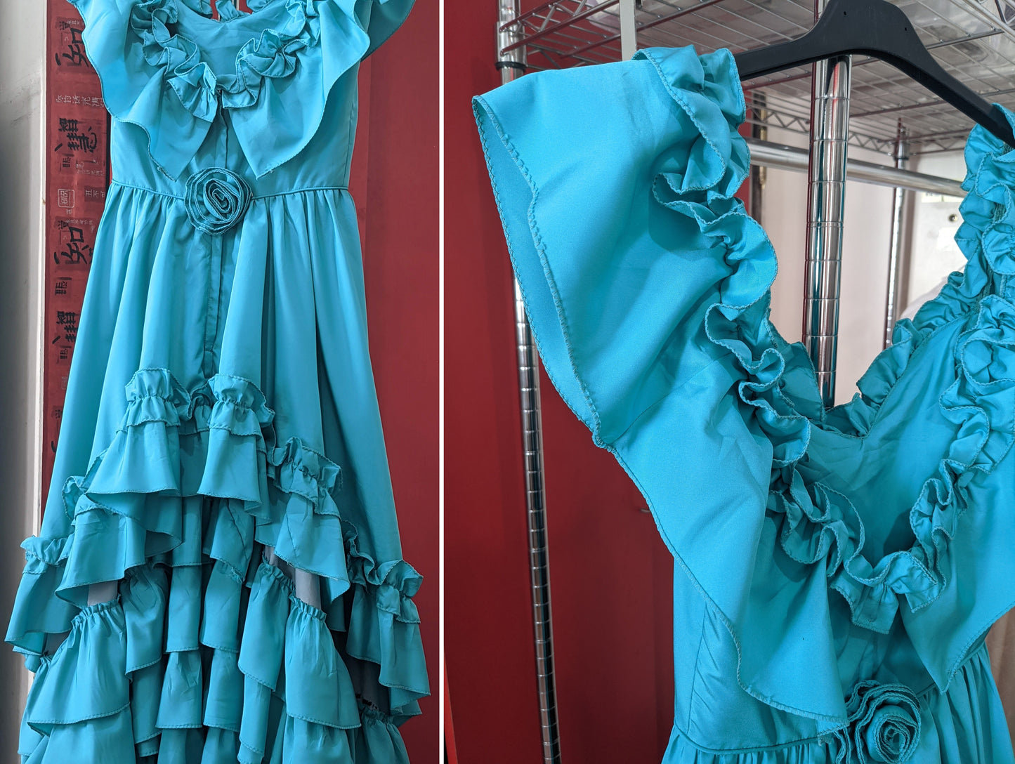 Vintage 1970s-80s aqua green ball gown