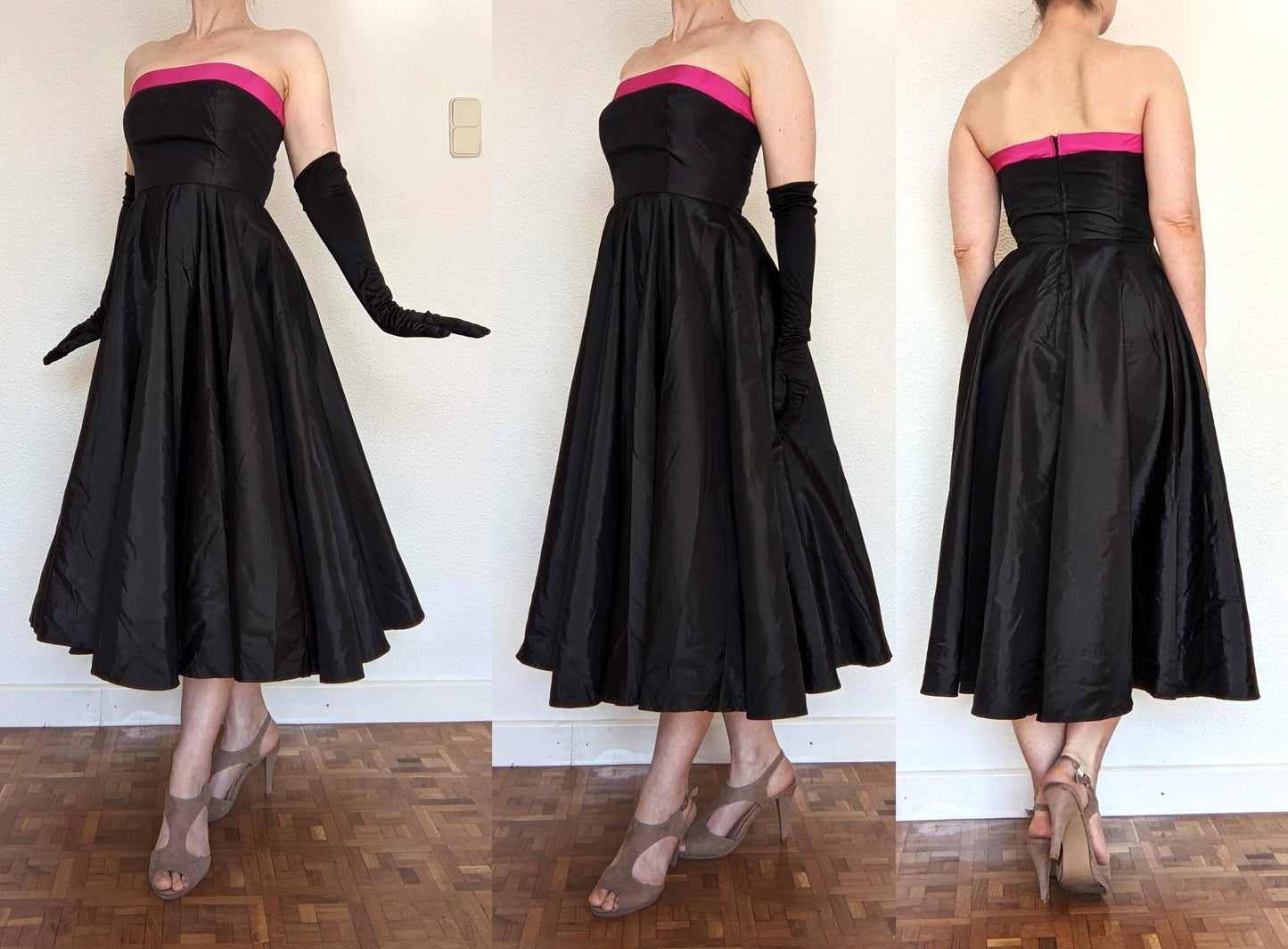Vintage 1980s black & pink taffeta gown