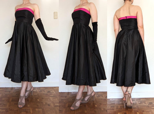 Vintage 1980s black & pink taffeta gown