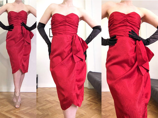 Vintage 1980s crimson red moiré dress