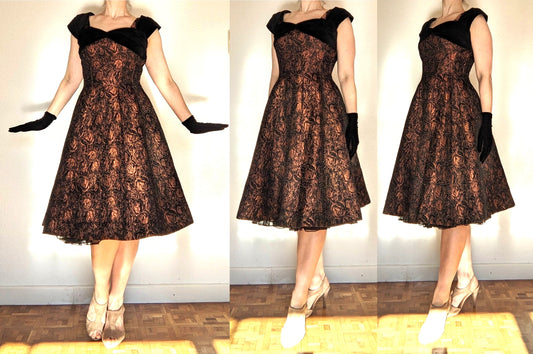 Vintage 1950s copper & black dress